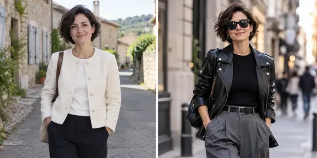 Beispielvisualisierung: Vorher: neutrales Ausgangsfoto. Nachher: Mode auf der Straße.